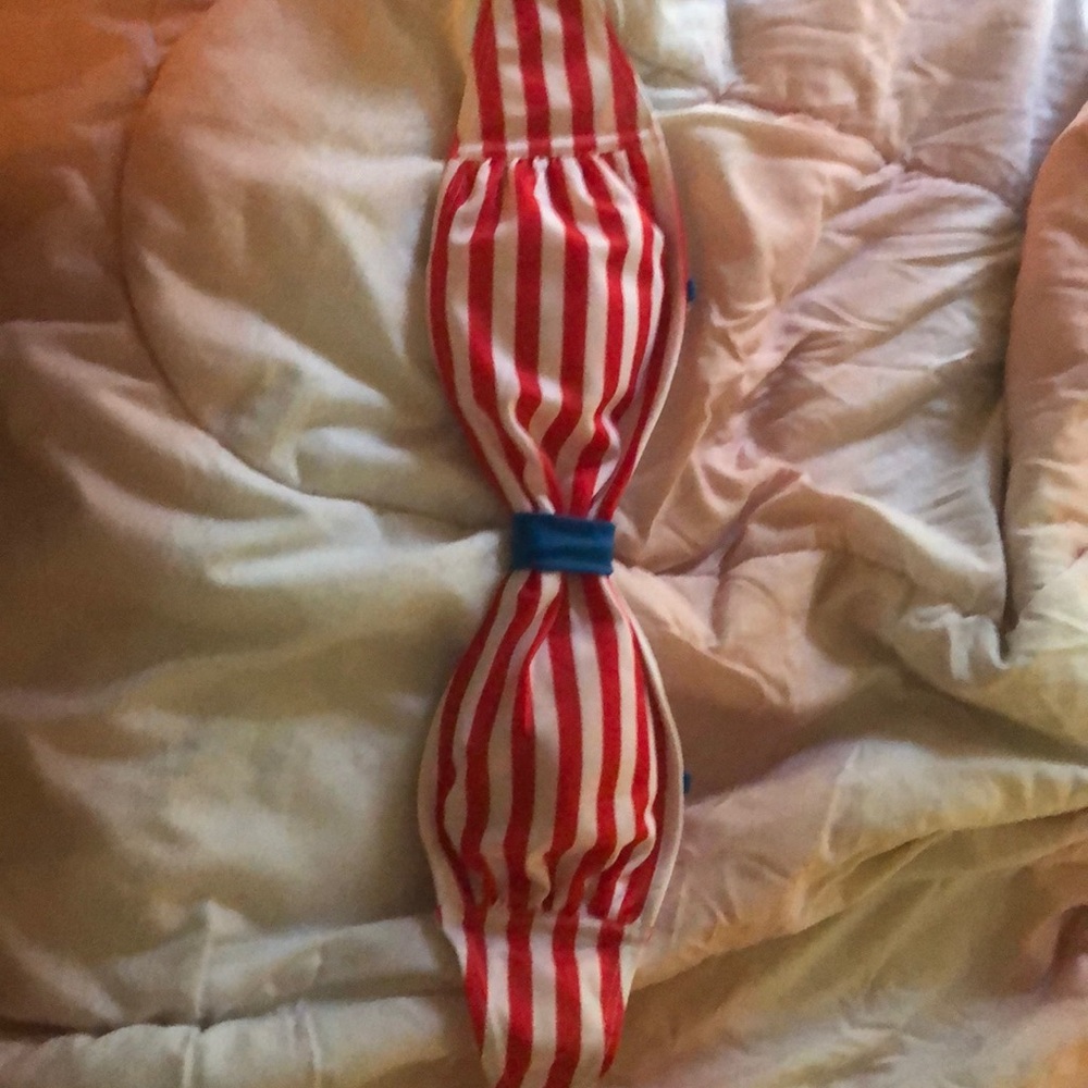 A red and white bikini top